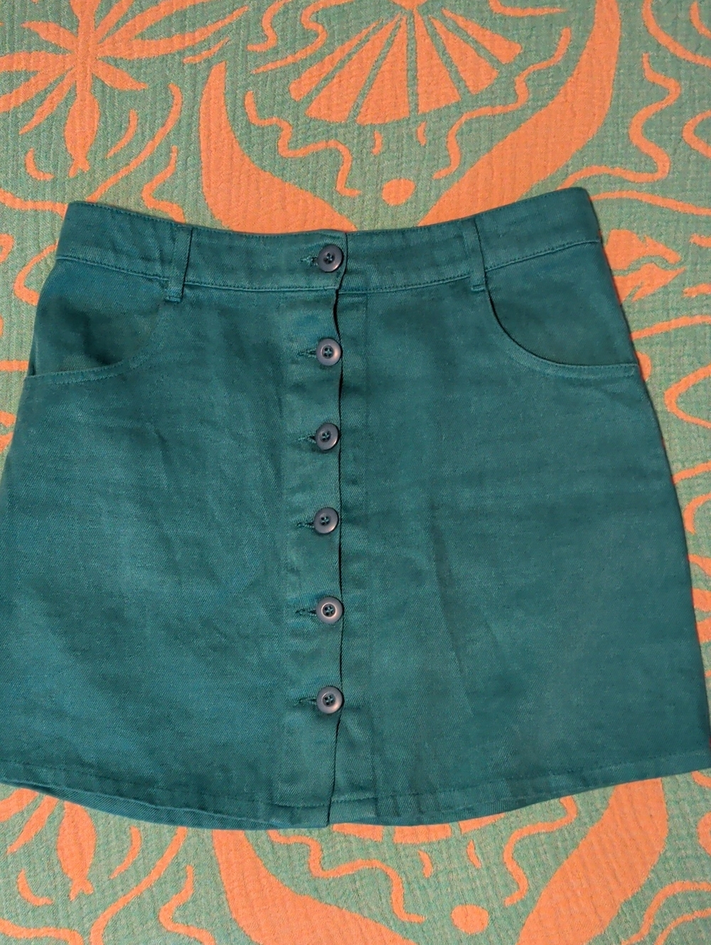 Jungmaven Vassar Teal Button-Front A-Line Skirt